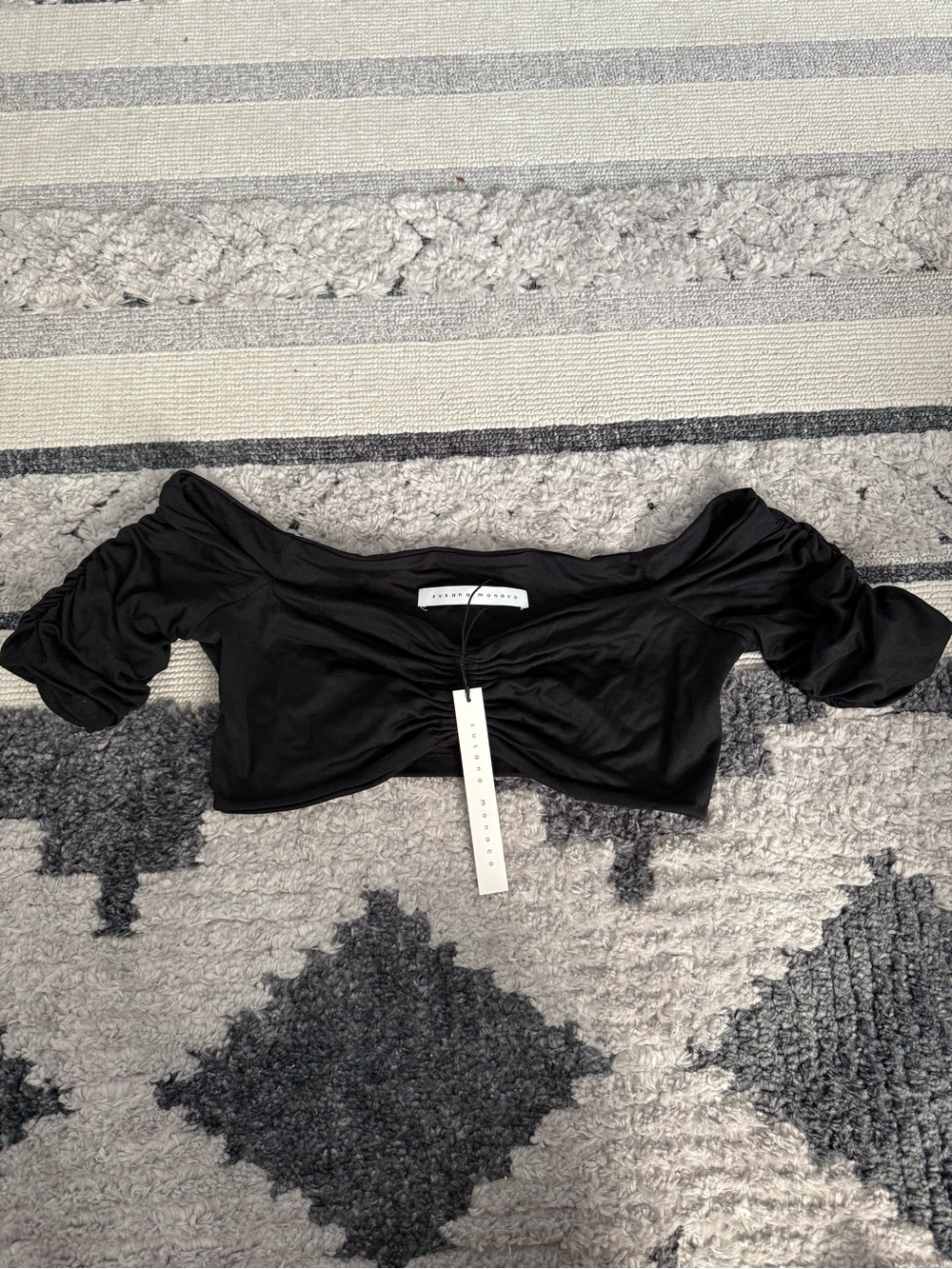 Susana Monaco Black Off-the-Shoulder Crop Top